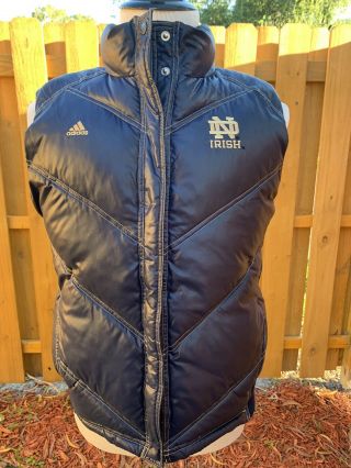 Notre Dame Irish Football Adidas Puffer Vest Jacket Large Navy Spell Out College