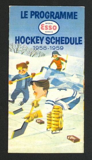 Rare 1958 - 59 Esso Imperial Oil Official Nhl Hockey Pocket Schedule -