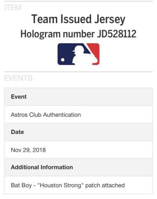 Houston Astros Game Worn Bat Boy 2018 Jersey Houston Strong Size 46 6