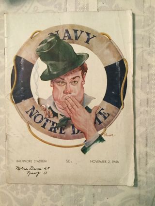 1946 Ncaa Champions Notre Dame Vs Navy Football Program 28 - 0 Johnny Lujack Leahy