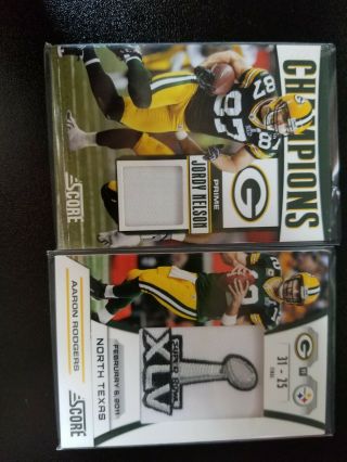 2011 Panini Score Aaron Rodgers Bowl Xlv Patch And Jordy Nelson Relic Card