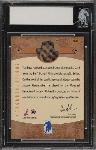 2000 Be A Player Ultimate Memorabilia Game Jocelyn Thibault PATCH (PWCC) 2