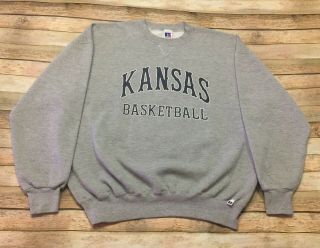 Kansas Jayhawks Basketball Vtg 90s Russell Athletic Crewneck Sweatshirt Ncaa 2xl