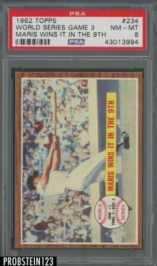1962 Topps 234 World Series Game 3 Roger Maris Wins It In The 9th Psa 8 Nm - Mt