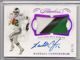 Randall Cunningham 2018 Panini Flawless Auto Jersey /15 3 Color Eagles