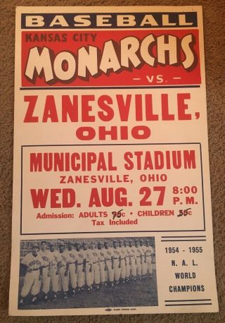1958 Kansas City Monarch Negro League Baseball Poster Ernie Banks 100 Authentic