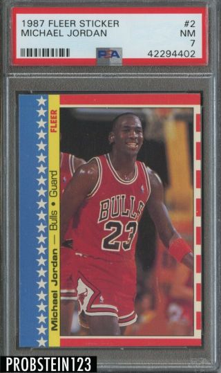 1987 Fleer Sticker Basketball 2 Michael Jordan Chicago Bulls Hof Psa 7 Nm