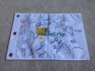 2009 The Presidents Cup Golf Pin Flag Signed Autographed Tiger Woods