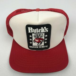 Vintage University Of Wisconsin Badgers Butchs Badger Benefit Snapback Hat White