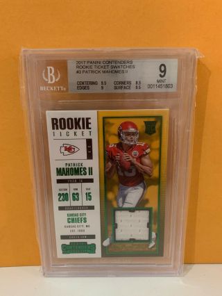 2017 Panini Contenders Rookie Ticket Swatches Patrick Mahomes Bgs 9