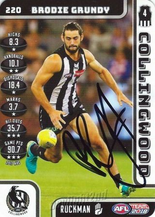 ✺signed✺ 2018 Collingwood Magpies Afl Card Brodie Grundy