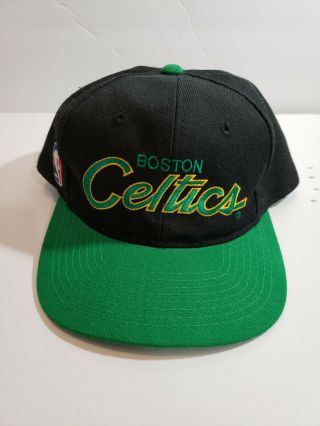 Vintage Boston Celtics Script Sports Specialties Black Snapback Baseball Hat Nba