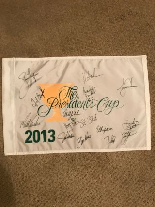 2013 Presidents Cup Flag U.  S.  Signed By Tiger Woods,  Phil Mickelson,  12 More