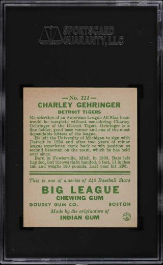 1933 Goudey Charley Gehringer 222 SGC 8.  5 NM - MT,  (PWCC) 2