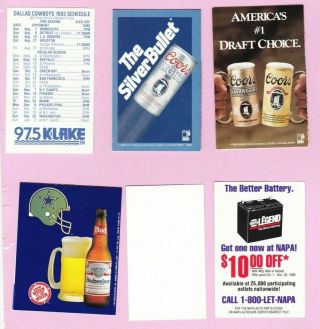 DALLAS COWBOYS POCKET SCHEDULE SET OF 6 DIFFERENT COORS BUDWEISER NAPA 4
