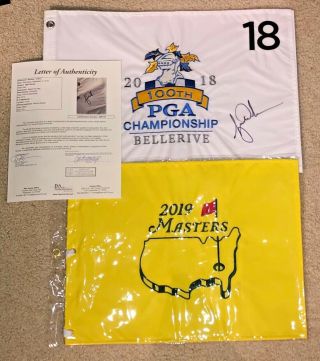 Tiger Woods Signed 2018 100th Pga Championship Golf Flag W/ 2019 Masters Jsa