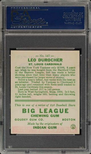 1933 Goudey Leo Durocher 147 PSA 7 NRMT (PWCC) 2