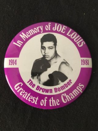 In Memory Of Joe Louis Brown Bomber Boxing Heavyweight Champ Button Pin