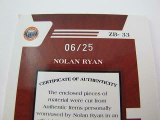 Donruss Zenith 6 of 25 Nolan Ryan ZB - 33 Game Bat & Worn Jersey Card 2005 7