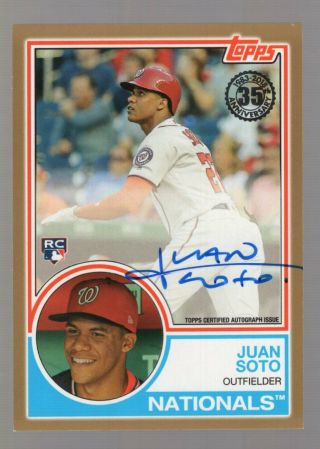Juan Soto 2018 Topps Update Gold On Card Auto 38/50 1983 Topps Edition Rc
