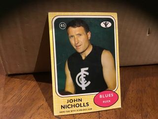 Old 1972 Scanlens Bubble Gum Footy Card Vfl John Nicholls Carlton No 45