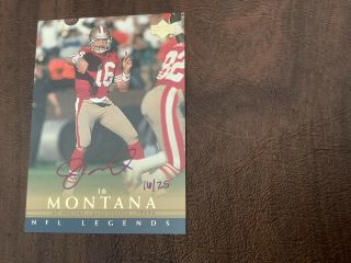 2000 Upper Deck Nfl Legends Joe Montana 49ers On Card Gold Auto 16/25 Uniform