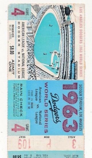 1963 World Series Game 4 Ticket Stub Yankees V Dodgers First Ny La Series Koufax