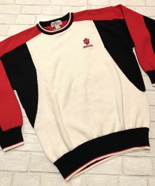 Vintage Indiana University Iu Hoosiers Color Block Sweater Ncaa Sz Large Vtg