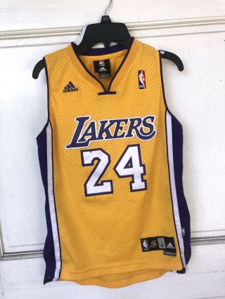 Kobe Bryant La Lakers 24 Youth Medium Adidas Authentic Jersey Stitched Yellow