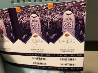Kobe Bryant Final Season Lakers Ticket Stub Booklet (33 Games) Includes 4/13/16