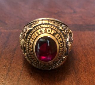 University Of Georgia Uga Bulldog 10 K Gold Jostens Class Ring 1959 Size 13 Ruby