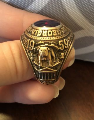 University of Georgia UGA Bulldog 10 K gold Jostens class ring 1959 Size 13 ruby 5