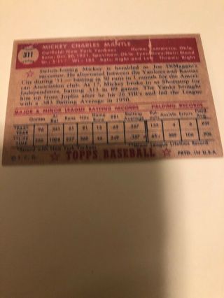 1952 Topps Mickey Mantle 311 Rookie Card Aged RC RP Fair Poor 4
