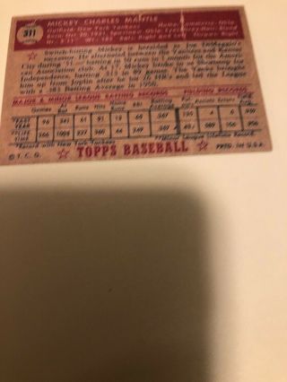 1952 Topps Mickey Mantle 311 Rookie Card Aged RC RP Fair Poor 5