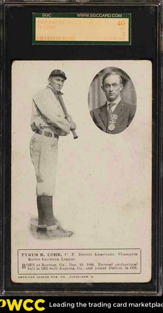 1908 Pc770 American League Postcard Ty Cobb Sgc 3 Vg (pwcc)