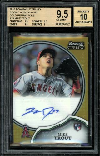 2011 Bowman Sterling 19 Mike Trout Rookie Auto Gold Refractor 3/50 Bgs 9.  5/10