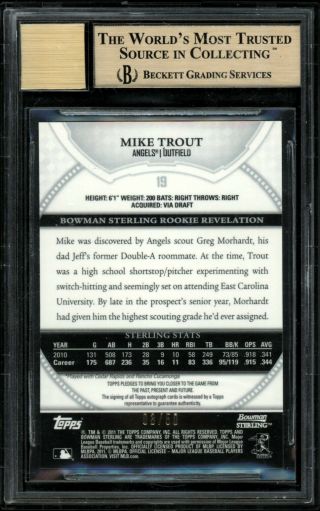 2011 Bowman Sterling 19 MIKE TROUT Rookie Auto GOLD REFRACTOR 3/50 BGS 9.  5/10 2