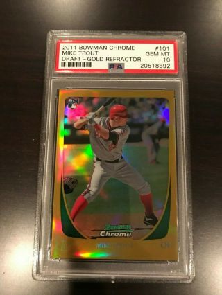 2011 Bowman Chrome Draft Mike Trout Rc Gold Refractor 29/50 Psa 10 892