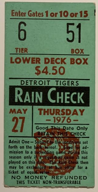 1976 Ron Leflore Final Day 31 Game Hit Streak Detroit Tigers Ticket Stub Orioles
