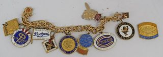 (10) 1960s Baseball World Series All Star Media Press Pin Charm Balfour Bracelet