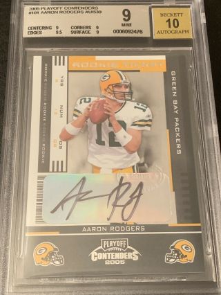 2005 Playoff Contenders Aaron Rodgers Rookie Rc Auto 101 Bgs 9 10 Autograph