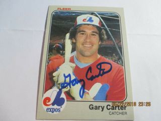 Gary Carter Signed Autographed 1983 Fleer Card Expos Mets Deceased Hof