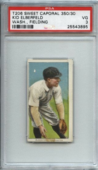 Kid Elberfeld 1909 - 11 T206 - Washington,  Fielding,  Sweet Caporal 350/30 - Psa 3