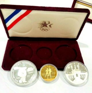 U.  S $1 Silver & $10 Gold Coins1984 Olympics Los Angeles W/ Case Proof