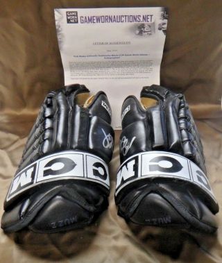 Rob Blake Hockey Hof Game Worn Signed Colorado Avalanche Gloves With Loa