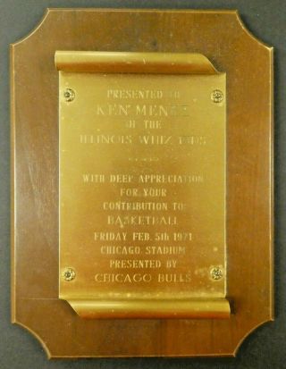 1971 Ken Menke Illinois Whiz Kids Basketball Pistons Award 9x12