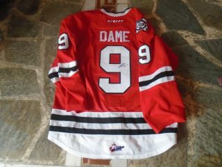 OHL NIAGARA ICE DOGS GAME WORN ALTERNATE RED JERSEY 9 DAME 10TH P 2