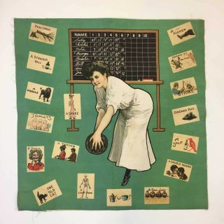 Woman Bowler Bowling Sports Memorabilia Lithograph Pillow Top Cover 1907