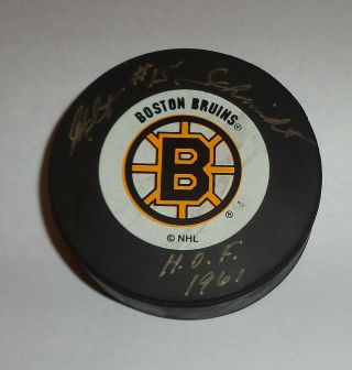 Milt Schmidt Autographed Boston Bruins Puck Nhl Signed With Inscription