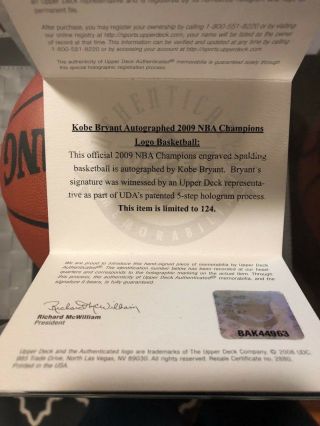 Kobe Bryant Autographed Official 2009 Basketball Engraved Upper Deck LE 33/124 3
